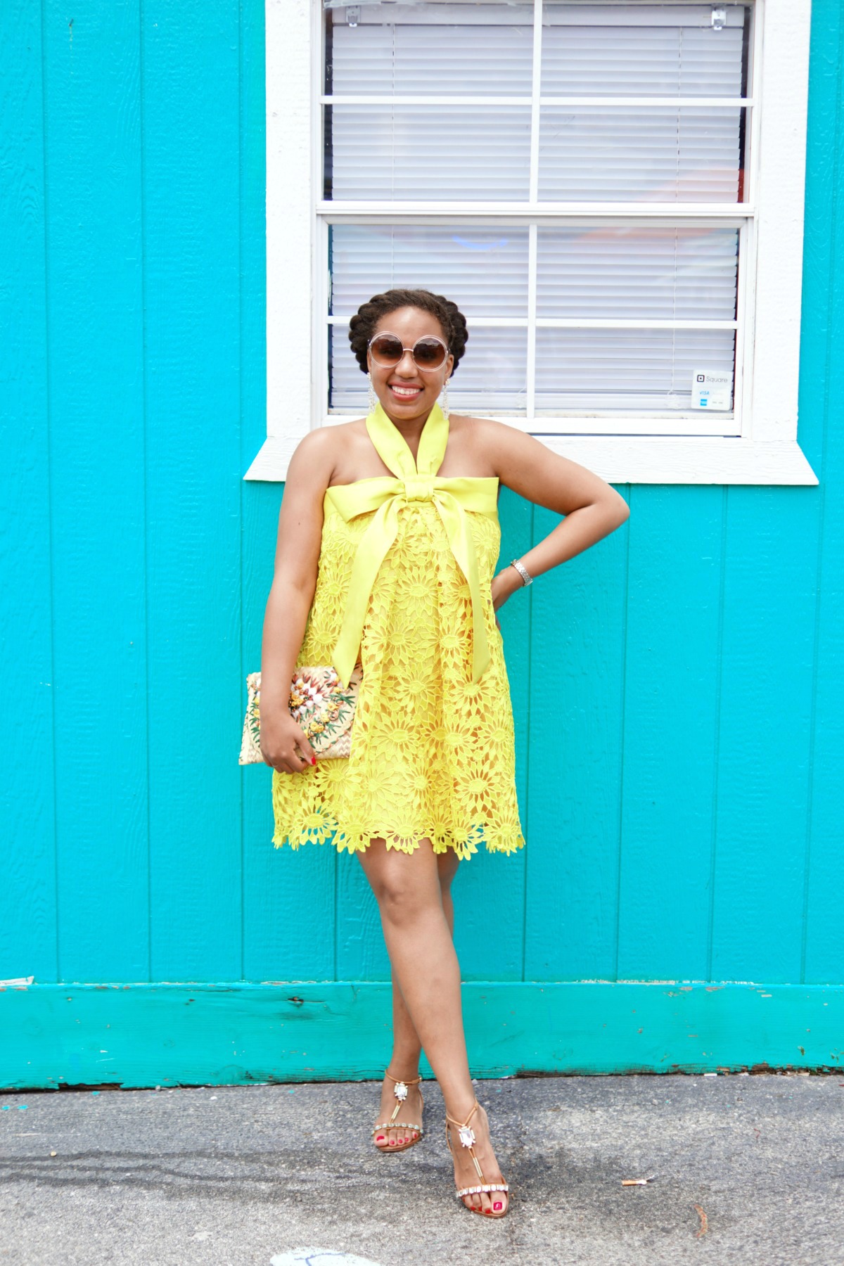 asos salon, yellow lace dress, nyc fashion blogger