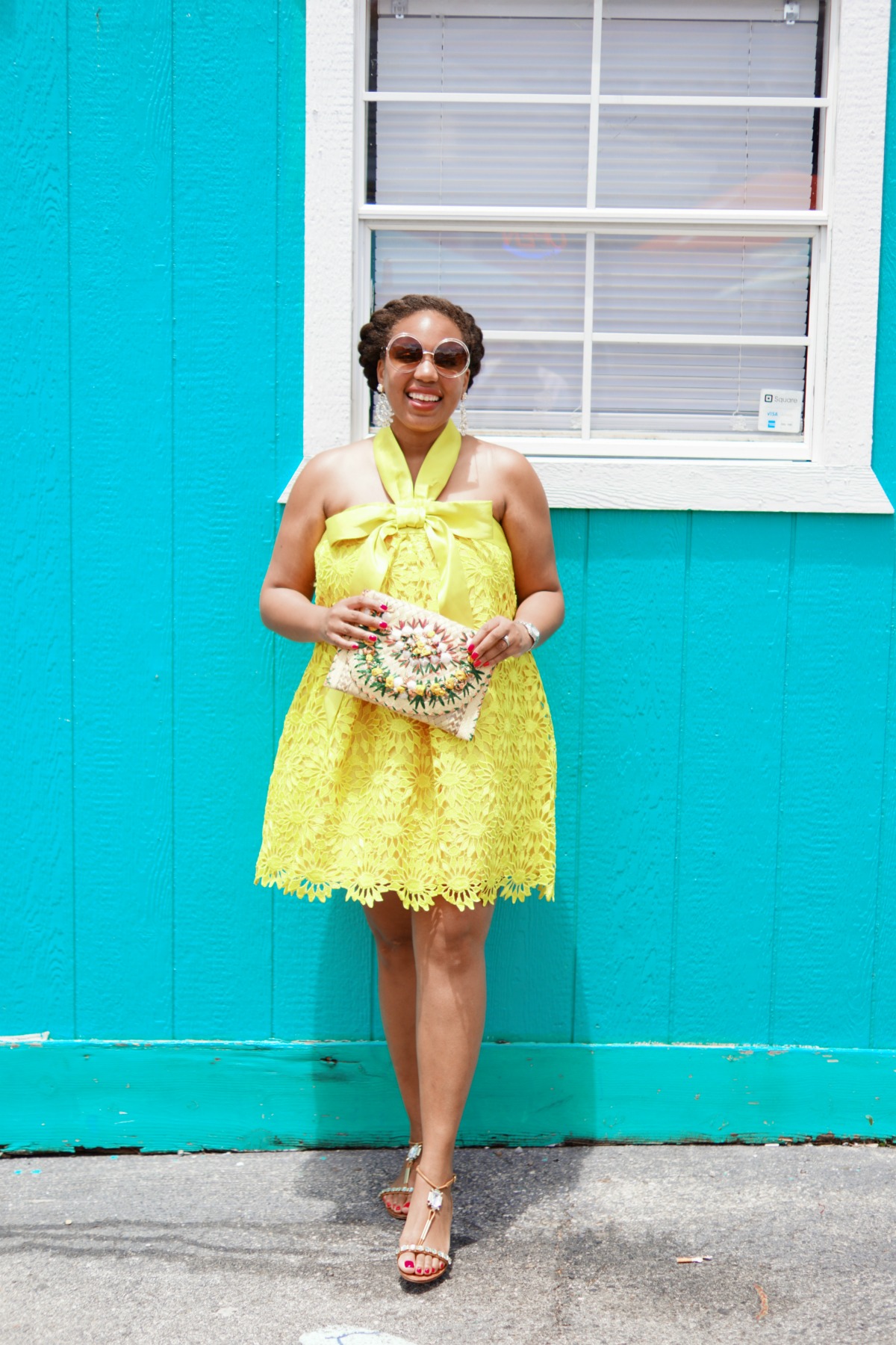 asos salon, yellow lace dress, nyc fashion blogger