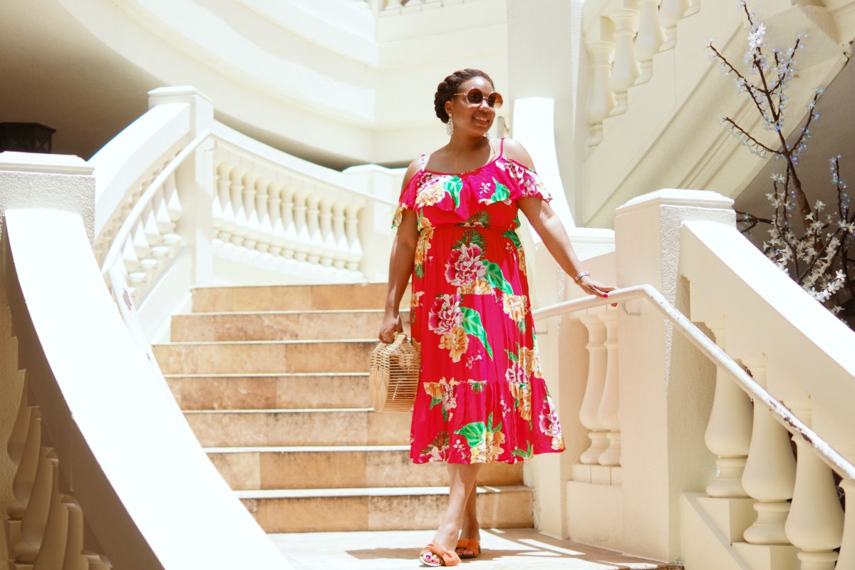 Old Navy Cold-Shoulder Dress Trend, nyc fashion blogger, natural hairstyle, cult gaia ark bag