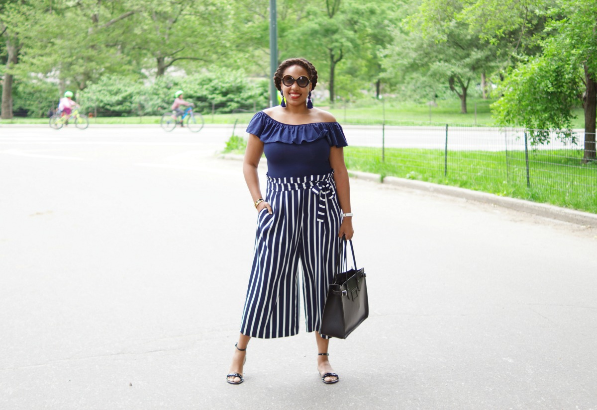 Black And White Striped Wide Leg Pants